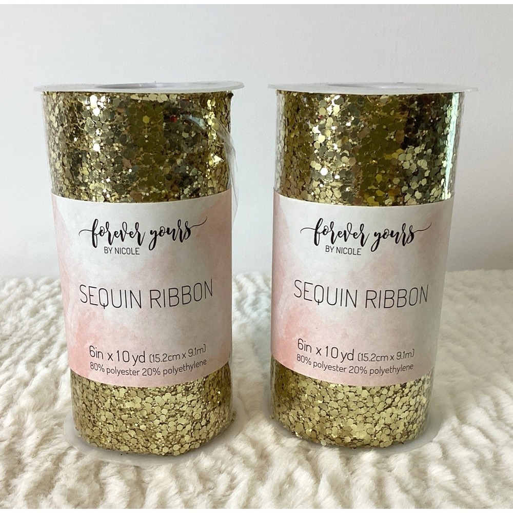 Gold Sequin Ribbon -6 In. x 30 Feet (2 Rolls) Sparkle Bling Fairy Craft Supply